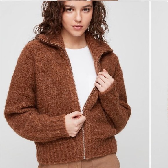 Aritzia Sweaters - Aritzia Wilfred Free Marilyn Sweater VEUC Cropped Zip-Up Alpaca, brown, large